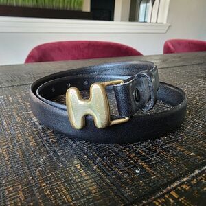 Vintage H Leather Gold Bubble Buckle Belt Capsule Logo “H” Sz 10 Black